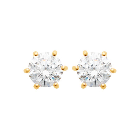 Boucles d'oreilles zirconium rond 6 mm - 6 griffes - plaqué or - Haute fantaisie - Design Français depuis 1954 