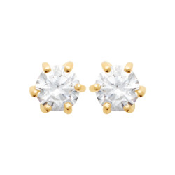 Boucles d'oreilles zirconium rond 4 mm - 6 griffes - plaqué or - Haute fantaisie - Design Français depuis 1954 