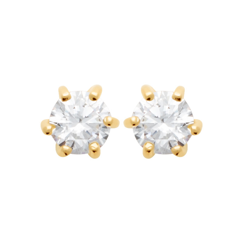 Boucles d'oreilles zirconium rond 4 mm - 6 griffes - plaqué or - Haute fantaisie - Design Français depuis 1954 