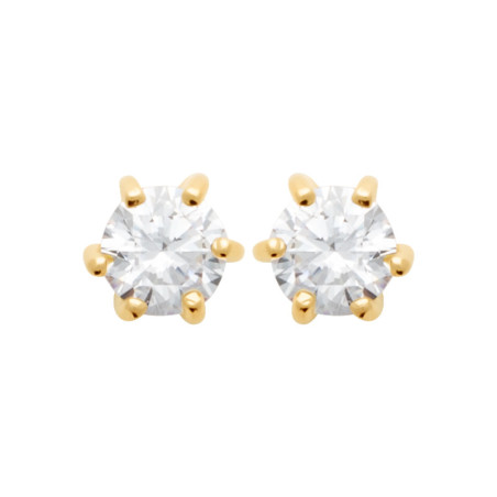 Boucles d'oreilles zirconium rond 4 mm - 6 griffes - plaqué or - Haute fantaisie - Design Français depuis 1954 