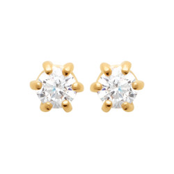 Boucles d'oreilles zirconium rond 3 mm - 6 griffes - plaqué or - Haute fantaisie - Design Français depuis 1954 