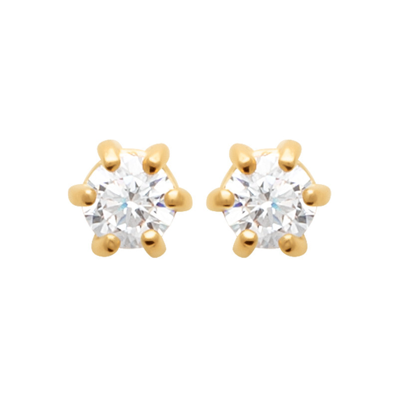 Boucles d'oreilles zirconium rond 3 mm - 6 griffes - plaqué or - Haute fantaisie - Design Français depuis 1954 