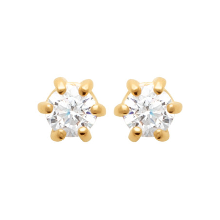 Boucles d'oreilles zirconium rond 3 mm - 6 griffes - plaqué or - Haute fantaisie - Design Français depuis 1954 