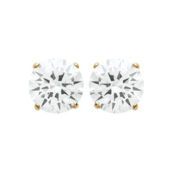 Boucles d'oreilles zirconium rond 8 mm - 4 griffes - plaqué or - Haute fantaisie - Design Français depuis 1954 