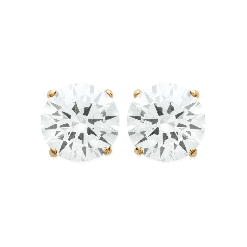 Boucles d'oreilles zirconium rond 8 mm - 4 griffes - plaqué or - Haute fantaisie - Design Français depuis 1954 