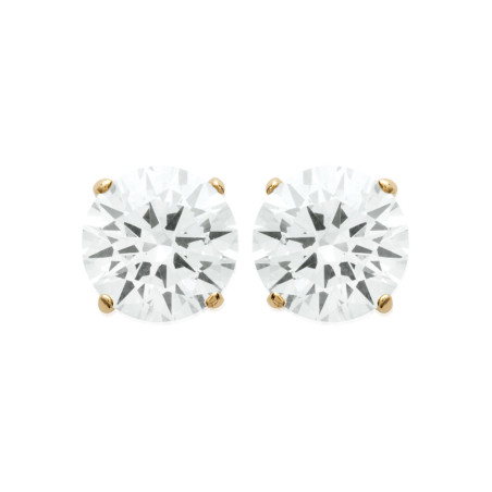 Boucles d'oreilles zirconium rond 8 mm - 4 griffes - plaqué or - Haute fantaisie - Design Français depuis 1954 