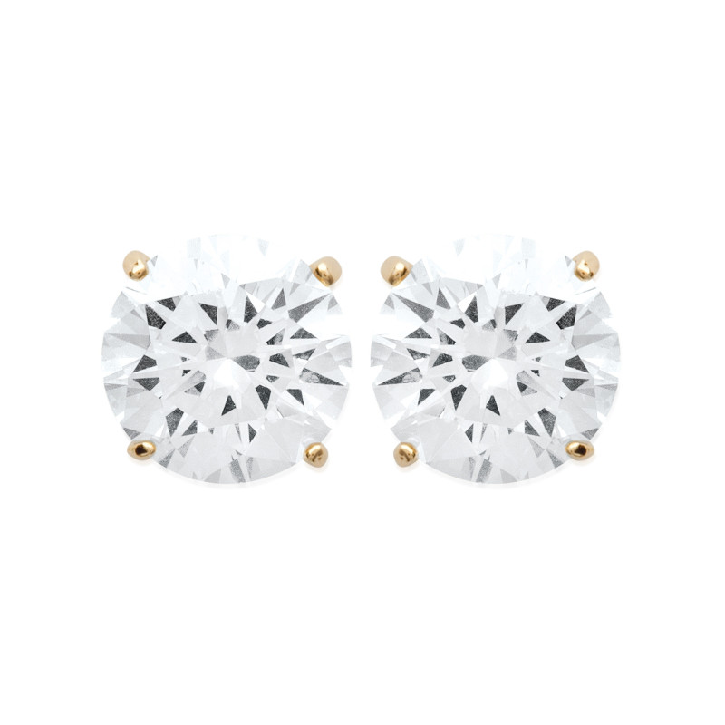 Boucles d'oreilles zirconium rond 6 mm - 4 griffes - plaqué or - Haute fantaisie - Design Français depuis 1954 