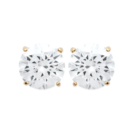 Boucles d'oreilles zirconium rond 6 mm - 4 griffes - plaqué or - Haute fantaisie - Design Français depuis 1954 