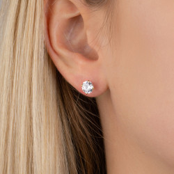 Boucles d'oreilles zirconium rond 6 mm - 4 griffes - plaqué or - Haute fantaisie - Design Français depuis 1954 