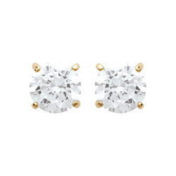 Boucles d'oreilles zirconium rond 5 mm - 4 griffes - plaqué or - Haute fantaisie - Design Français depuis 1954 