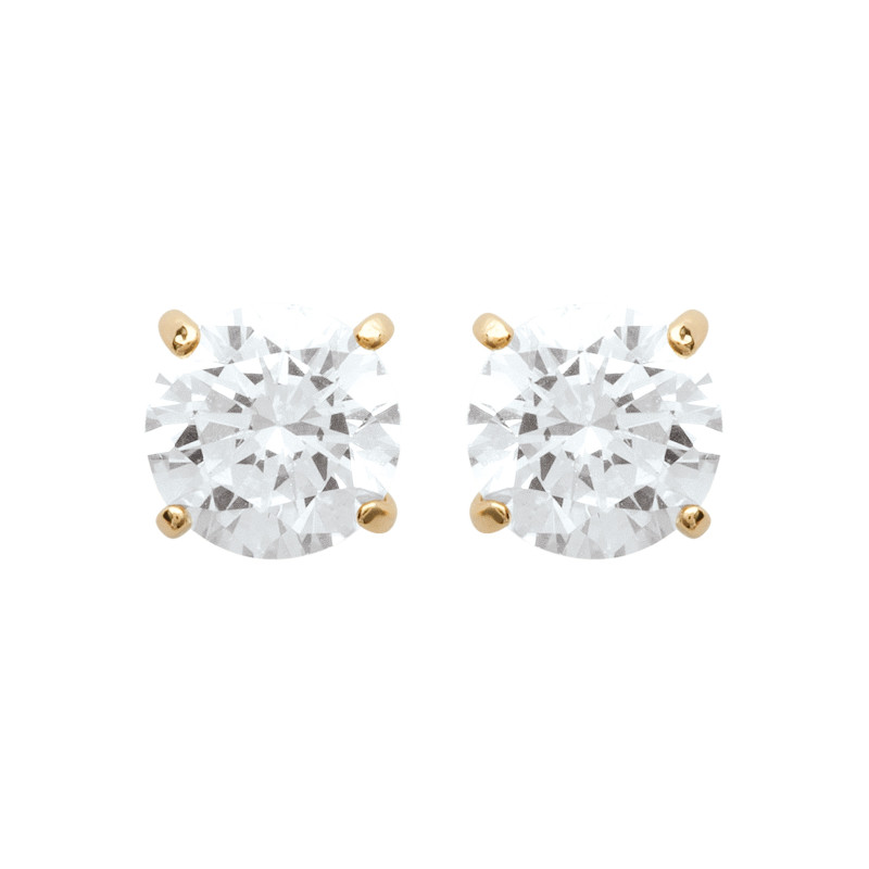 Boucles d'oreilles zirconium rond 5 mm - 4 griffes - plaqué or - Haute fantaisie - Design Français depuis 1954 