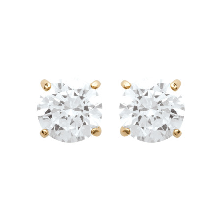 Boucles d'oreilles zirconium rond 5 mm - 4 griffes - plaqué or - Haute fantaisie - Design Français depuis 1954 