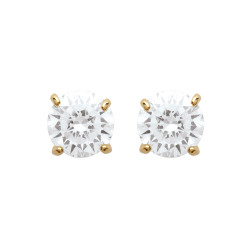 Boucles d'oreilles zirconium rond 4 mm - 4 griffes - plaqué or - Haute fantaisie - Design Français depuis 1954 