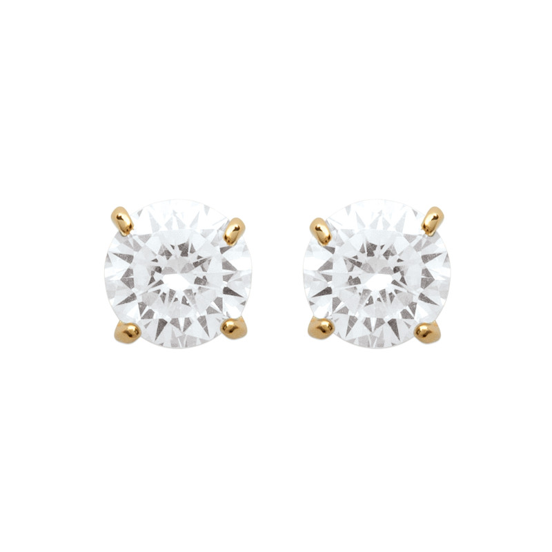 Boucles d'oreilles zirconium rond 4 mm - 4 griffes - plaqué or - Haute fantaisie - Design Français depuis 1954 