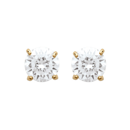 Boucles d'oreilles zirconium rond 4 mm - 4 griffes - plaqué or - Haute fantaisie - Design Français depuis 1954 