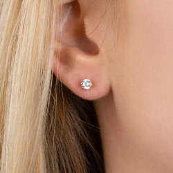 Boucles d'oreilles zirconium rond 4 mm - 4 griffes - plaqué or - Haute fantaisie - Design Français depuis 1954 