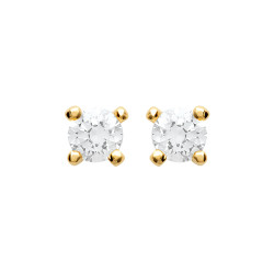 Boucles d'oreilles zirconium rond 3 mm - 4 griffes - plaqué or - Haute fantaisie - Design Français depuis 1954 