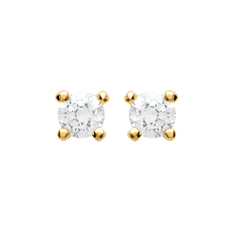 Boucles d'oreilles zirconium rond 3 mm - 4 griffes - plaqué or - Haute fantaisie - Design Français depuis 1954 