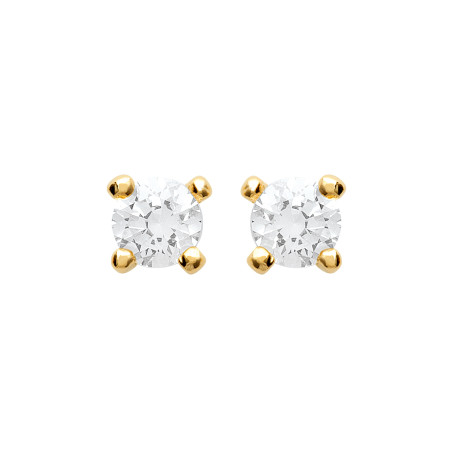 Boucles d'oreilles zirconium rond 3 mm - 4 griffes - plaqué or - Haute fantaisie - Design Français depuis 1954 