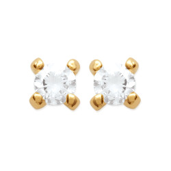 Boucles d'oreilles zirconium rond 2 mm - 4 griffes - plaqué or - Haute fantaisie - Design Français depuis 1954 
