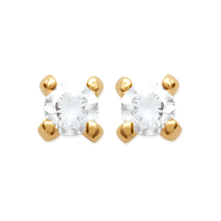 Boucles d'oreilles zirconium rond 2 mm - 4 griffes - plaqué or - Haute fantaisie - Design Français depuis 1954 
