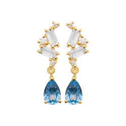Boucles d'oreilles pendantes Annie plaqué or et zirconiums bleus   - Bijouterie La Petite Française