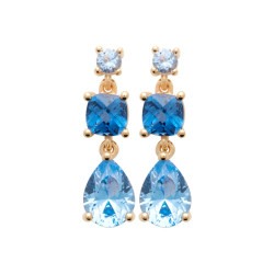 Boucles d'oreilles pendantes Stéphanie plaqué or et zirconiums bleus   - Bijouterie La Petite Française