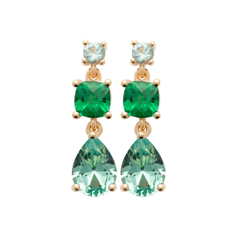 Boucles d'oreilles pendantes Stéphanie plaqué or et zirconiums verts   - Bijouterie La Petite Française