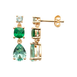 Boucles d'oreilles pendantes Stéphanie zirconiums verts - plaqué or - Haute fantaisie - Design Français depuis 1954 