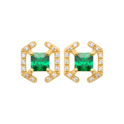 Boucles d'oreilles Justine carré plaqué or et zirconium vert  - Bijouterie La Petite Française