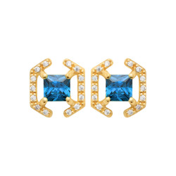 Boucles d'oreilles Justine carré plaqué or et zirconium bleu  - Bijouterie La Petite Française