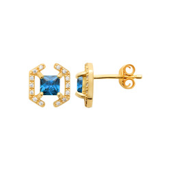Boucles d'oreilles Justine carré zirconium bleu - plaqué or - Haute fantaisie - Design Français depuis 1954 