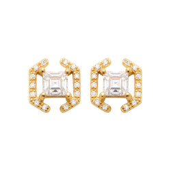 Boucles d'oreilles Justine carré plaqué or et zirconium blancs  - Bijouterie La Petite Française