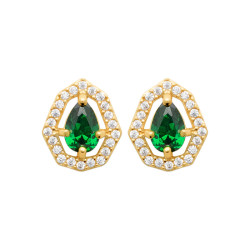 Boucles d'oreilles Alba ovale plaqué or et zirconium vert  - Bijouterie La Petite Française