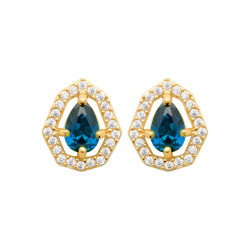 Boucles d'oreilles Alba ovale plaqué or et zirconium bleu  - Bijouterie La Petite Française