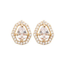 Boucles d'oreilles Alba ovale plaqué or et zirconium blancs  - Bijouterie La Petite Française