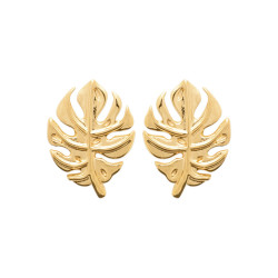 Boucles d'oreilles fleur feuille de Monstera plaqué or  - Bijouterie La Petite Française
