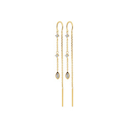 Boucles d'oreilles pendantes ziconiums et ovale - plaqué or - Haute fantaisie - Design Français depuis 1954 