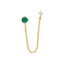 Boucle d'oreille Lilibet chaine plaqué or et zirconiums blanc et vert  - Bijouterie La Petite Française