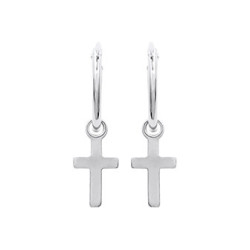 Mini-créoles croix en argent rhodié- 10 mm– Haute fantaisie · Design Français depuis 1954 