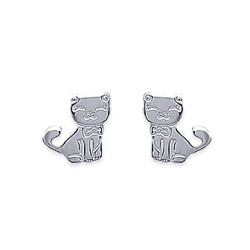 Boucles d'oreilles chat et un noeud  - Argent - Haute fantaisie - Design Français depuis 1954 
