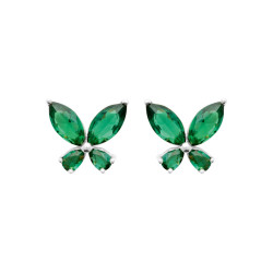 Boucles d'oreilles papillon vert zirconium argent 