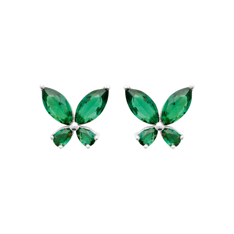 Boucles d'oreilles papillon vert zirconium argent 
