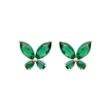 Boucles d'oreilles papillon vert zirconium argent 