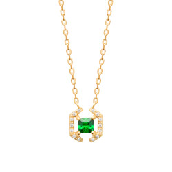 Collier Justine carré zirconium vert - Plaqué Or - Haute fantaisie - Design Français depuis 1954 