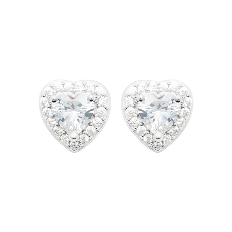Boucles d'oreilles coeur zirconium blanc - Argent - Haute fantaisie - Design Français depuis 1954 