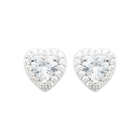 Boucles d'oreilles coeur zirconium blanc - Argent - Haute fantaisie - Design Français depuis 1954 