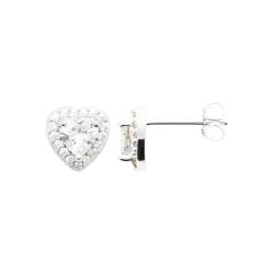 Boucles d'oreilles coeur zirconium blanc - Argent - Haute fantaisie - Design Français depuis 1954 