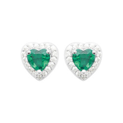 Boucles d'oreilles coeur zirconium vert - Argent - Haute fantaisie - Design Français depuis 1954 