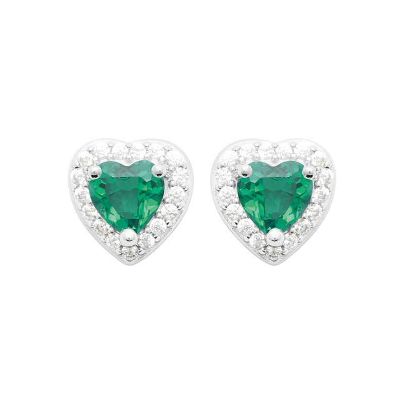 Boucles d'oreilles coeur zirconium vert - Argent - Haute fantaisie - Design Français depuis 1954 